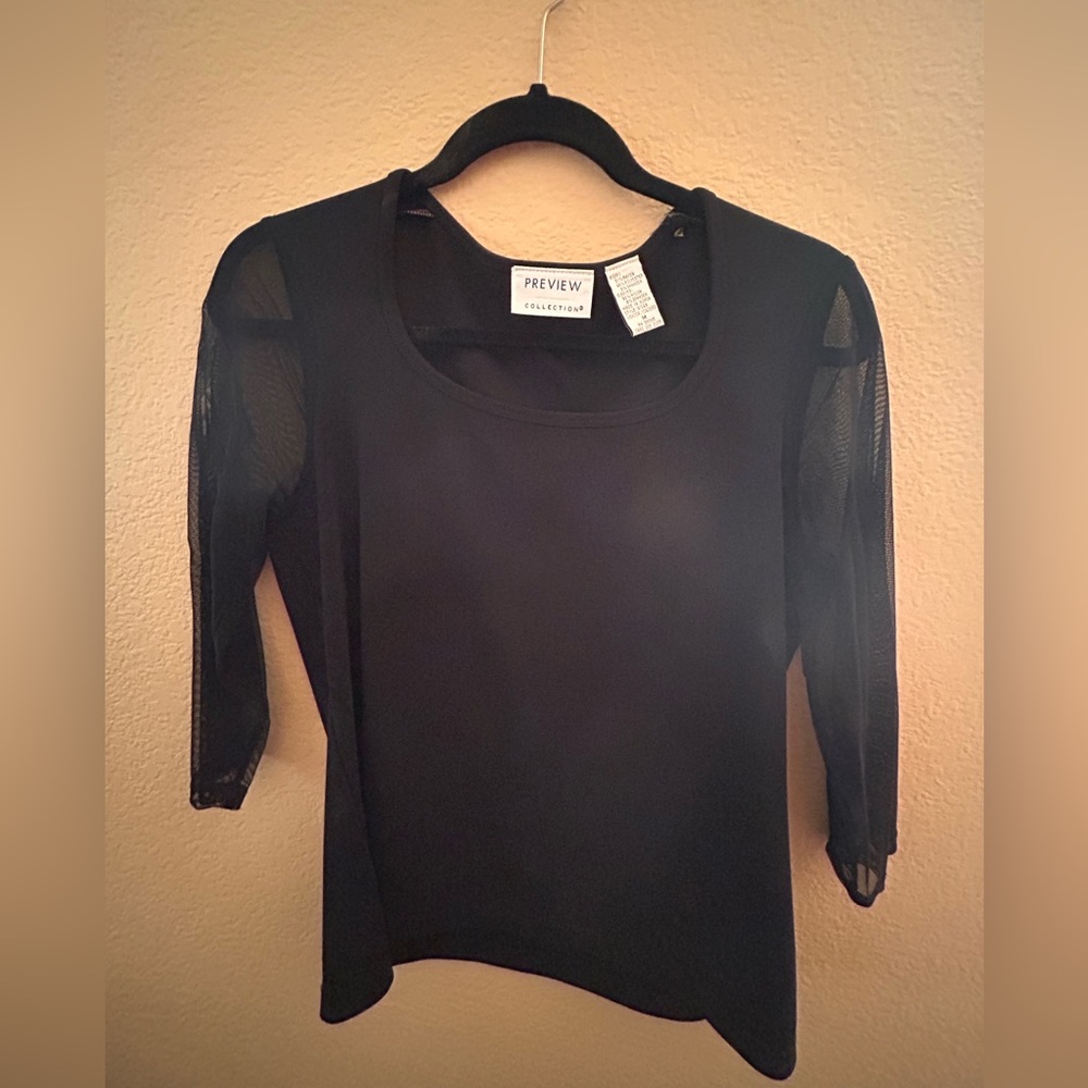 Preview, Lady’s Medium Black Blouse With Sheer Sleeves